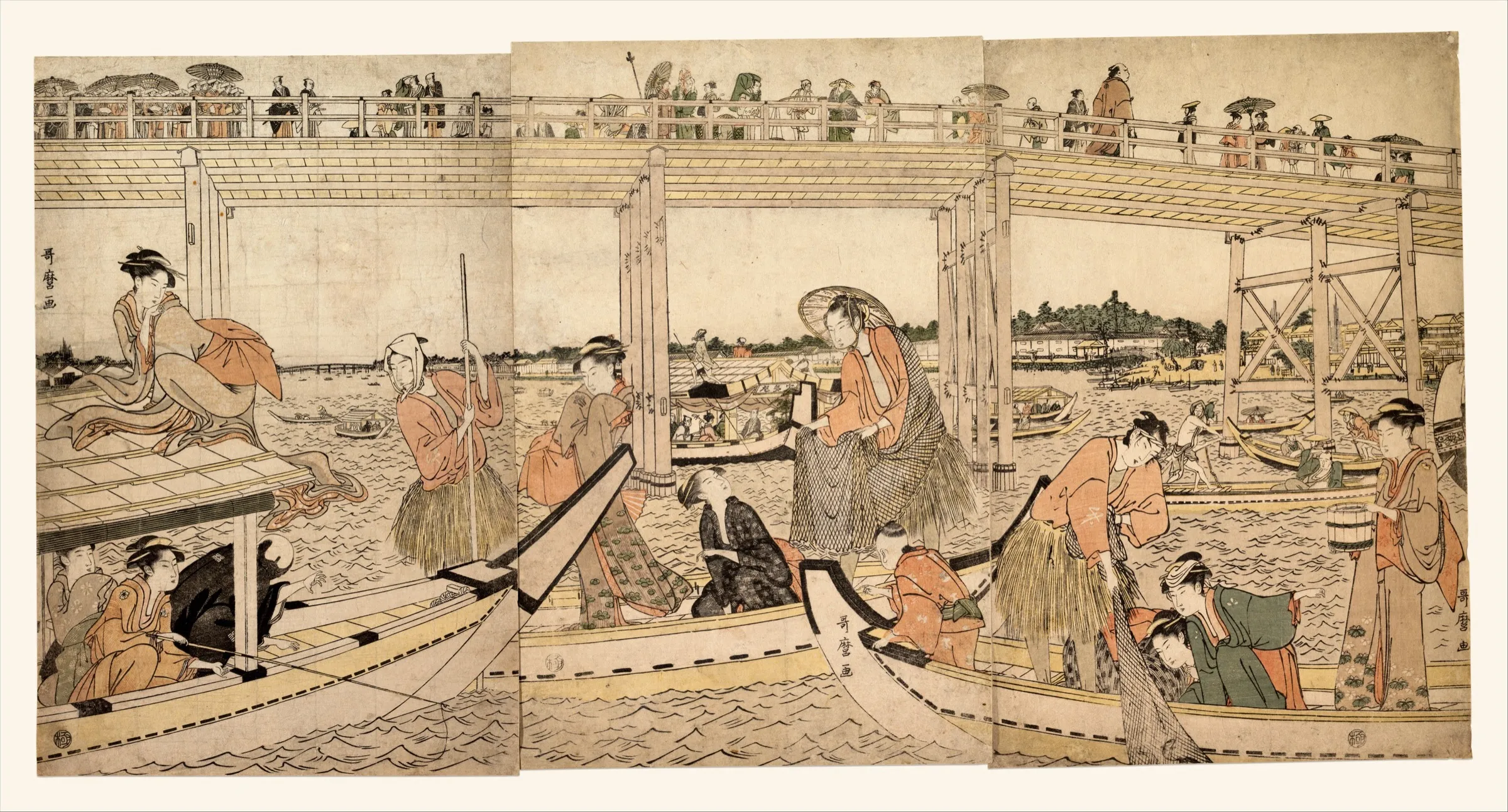 両国橋下の網舟（喜多川歌麿）