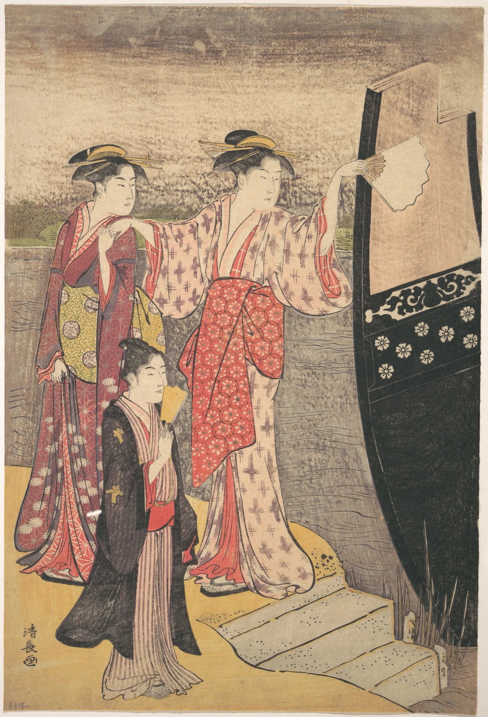 隅田川　遊舟からの上陸（鳥居清長）